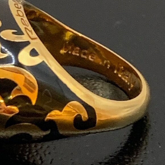 Black Enamel Gold Tone REBECCA Chunky Dome Swirl Pattern Ring Size 6.75 J728 - Picture 6 of 12
